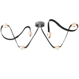 SNAPS LED Linear Suspension, shown in Sterling, Black Leather & Alabaster, by Hubbardton Forge