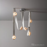 SNAPS LED Linear Suspension, shown in Sterling, White Leather & Alabaster, by Hubbardton Forge
