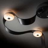 SNAPS LED Linear Suspension detail in Sterling, Black Leather & Alabaster, by Hubbardton Forge