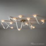 SNAPS LED Chandelier, shown in Modern Brass, White Leather & Alabaster, by Hubbardton Forge