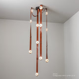 SNAPS LED Chandelier, shown in Black, Chestnut Leather & Alabaster, by Hubbardton Forge