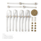 SNAPS LED Chandelier, shown in Modern Brass, White Leather & Alabaster, by Hubbardton Forge