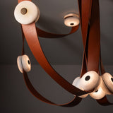 SNAPS LED Chandelier detail in Black, Chestnut Leather & Alabaster, by Hubbardton Forge