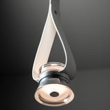 SNAPS Single LED Downlight Pendant with Metal Cone detail in Sterling, White Leather, by Hubbardton Forge