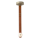 SNAPS Single LED Pendant, shown in Modern Brass, Chestnut Leather & Alabaster, by Hubbardton Forge