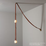 SNAPS Single LED Pendant, shown in Modern Brass, Chestnut Leather & Alabaster, by Hubbardton Forge