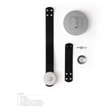 SNAPS Single LED Pendant, shown in Sterling, Black Leather & Alabaster, by Hubbardton Forge