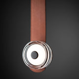 SNAPS Single LED Pendant detail in Black, Chestnut Leather & Pressed Glass, by Hubbardton Forge