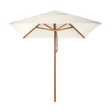 Square cream canopy umbrella with a flat-top profile and a varnished wooden frame and pole — Sundial+ Umbrella 200 cm Square by Basil Bangs
