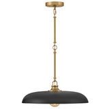 Sadie Dome Pendant Large Lacquered Brass Black Accents By Hinkley - Front View