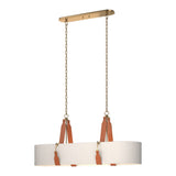 Saratoga Oval Pendant in Antique Brass, Flax Shade, Chestnut Leather by Hubbardton Forge