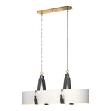 Saratoga Oval Pendant in Antique Brass, Natural Anna Shade, Black Leather by Hubbardton Forge