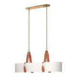 Saratoga Oval Pendant in Antique Brass, Natural Anna Shade, Chestnut Leather by Hubbardton Forge