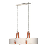 Saratoga Oval Pendant in Polished Nickel, Flax Shade, Chestnut Leather by Hubbardton Forge