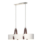 Saratoga Oval Pendant in Polished Nickel, Natural Anna Shade, British Brown Leather by Hubbardton Forge