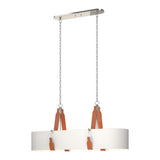 Saratoga Oval Pendant in Polished Nickel, Natural Anna Shade, Chestnut Leather by Hubbardton Forge