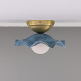 Satin Brass Blue Wavy Rivale Ceiling Light by Mullan Lighting