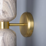 Satin Brass Sakura Marbled Ceramic Double Wall Light by Mullan Lighting