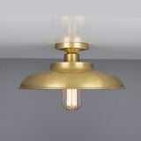 Satin Brass Telal Industrial Factory Flush Ceiling Light by Mullan Lighting