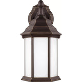 Sevier Down Outdoor Wall Lantern — 12.5 Inch, Antique Bronze with Satin Etched Glass