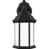 Sevier Down Outdoor Wall Lantern — 12.5 Inch, Black with Satin Etched Glass