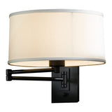Simple Swing Arm Wall Sconce, shown in Black, Natural Anna Shade, by Hubbardton Forge