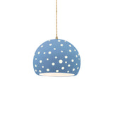 Sky Blue-Beige Twisted Cord Perforated Small Globe Pendant by Justice Design