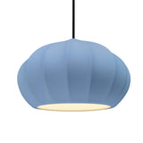 Sky Blue-Black Cord Oval Fluted Ceramic Pendant by Justice Design