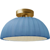 Sky Blue Brushed Brass Ceramic Pleated Dome Semi-Flush by Justice Design