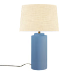 Sky Blue Cream Linen Fabric Ceramic Tower Table Lamp with Fabric Shade by Justice Design