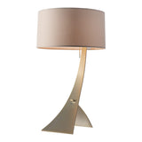 Stasis Table Lamp, shown in Modern Brass, Flax Shade, by Hubbardton Forge