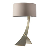 Stasis Table Lamp, shown in Modern Brass, Flax Shade, by Hubbardton Forge