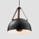 Stillo Pendant Light by Cerno in Deux - black exterior, white interior, black accents, brown leather, walnut