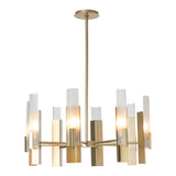 Summit Chandelier 8 Light, shown in Modern Brass, Frosted Glass, by Hubbardton Forge