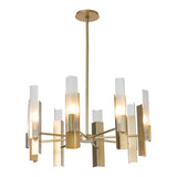 Summit Chandelier 8 Light, shown in Modern Brass, Frosted Glass, by Hubbardton Forge