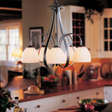 Sweeping Taper Chandelier 5 Light detail in Natural Iron, Opal Glass, by Hubbardton Forge