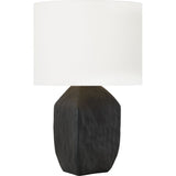 Sybert Table Lamp — 17 3/4", White Linen, Rough Black Ceramic