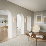 Tempus Wall Sconces by Cerno in White Washed Oak in an arched living space