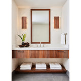 Tersus L Wall Sconces by Cerno in Walnut flanking a bathroom vanity mirror