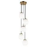 The Bougie 5 Light Suspension Aged Gold Brass Opal Glass By Matteo- Front View