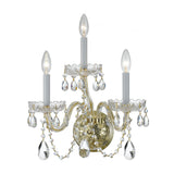 Traditional Crystal Sconce 3 Light Polished Brass