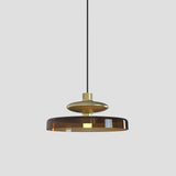 Tread Wide Pendant Light by Vistosi, Finis: Matt Gold, Color: Burned Earth Transparent, ,| Casa Di Luce Lighting