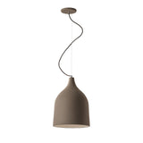 Trento Ceramic Pendant Light by Geo Contemporary in Sand ceramic with a brown cord, shown at full drop with its canopy