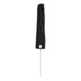 Black zippered umbrella storage cover with a branded label fitted over a white pole — Umbrella Cover by Basil Bangs