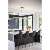 Una Linear Pendants by Cerno in white washed oak above a kitchen island