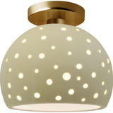 Vanilla Gloss Brushed Brass Perforated Medium Globe Semi- Flush by Justice Design