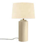 Vanilla Gloss Cream Linen Fabric Ceramic Tower Table Lamp with Fabric Shade by Justice Design