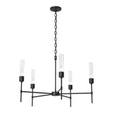 Vela 5 Arm Chandelier in Black, Clear Glass by Hubbardton Forge