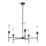 Vela 5 Arm Chandelier in Bronze, Frosted Glass by Hubbardton Forge