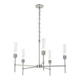 Vela 5 Arm Chandelier in Sterling, Clear Glass by Hubbardton Forge
